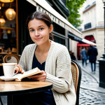 A Parisian Café Scene**

"A young woman, fully clothed in a stylish, modest dress and a light cardigan, sits at a table outside a traditional Parisian café. She is enjoying a café au lait and a croissant, with a book open on the table. Cobblestone streets, classic architecture, and other patrons softly blurred in the background. Safe for work, appropriate content, professional photography, perfect anatomy, natural proportions, high resolution, realistic lighting, family-friendly, well-formed hands, proper finger count."

**