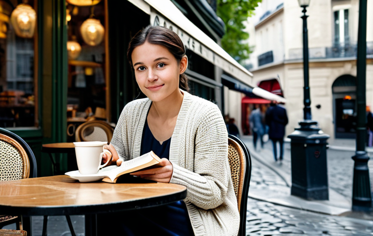 A Parisian Café Scene**
"A young woman, fully clothed in a stylish, modest dress and a light cardigan, sits at a table outside a traditional Parisian café. She is enjoying a café au lait and a croissant, with a book open on the table. Cobblestone streets, classic architecture, and other patrons softly blurred in the background. Safe for work, appropriate content, professional photography, perfect anatomy, natural proportions, high resolution, realistic lighting, family-friendly, well-formed hands, proper finger count."
**