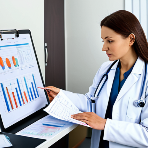 Medical Diagnosis**

"A doctor in a professional white coat, examining a patient's chart in a brightly lit office. The chart shows various medical data points. The atmosphere is calm and focused. Appropriate attire, safe for work, perfect anatomy, well-formed hands, family-friendly, professional medical setting, natural pose, proper finger count, high quality."

**