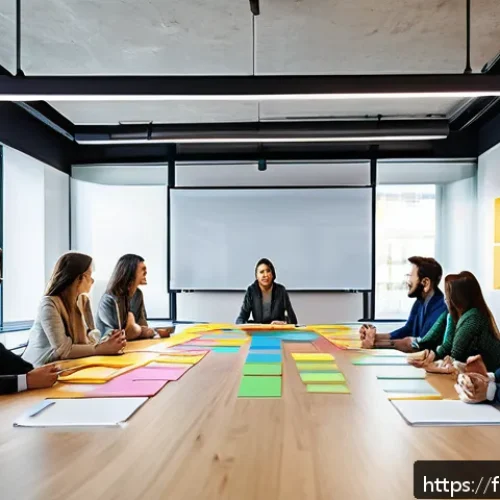 Home 30 효율적인 지식 합성을 위한 팀워크 전략 - A modern, bright office space with a diverse team of professionals gathered around a large table, en...