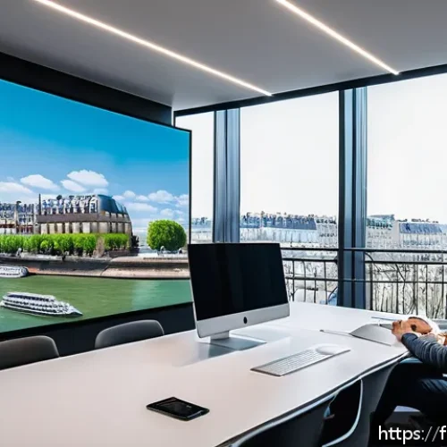 Home 17 지식 합성의 사례 연구 - A high-tech modern office environment in Paris, France, showcasing a diverse team of professionals c...